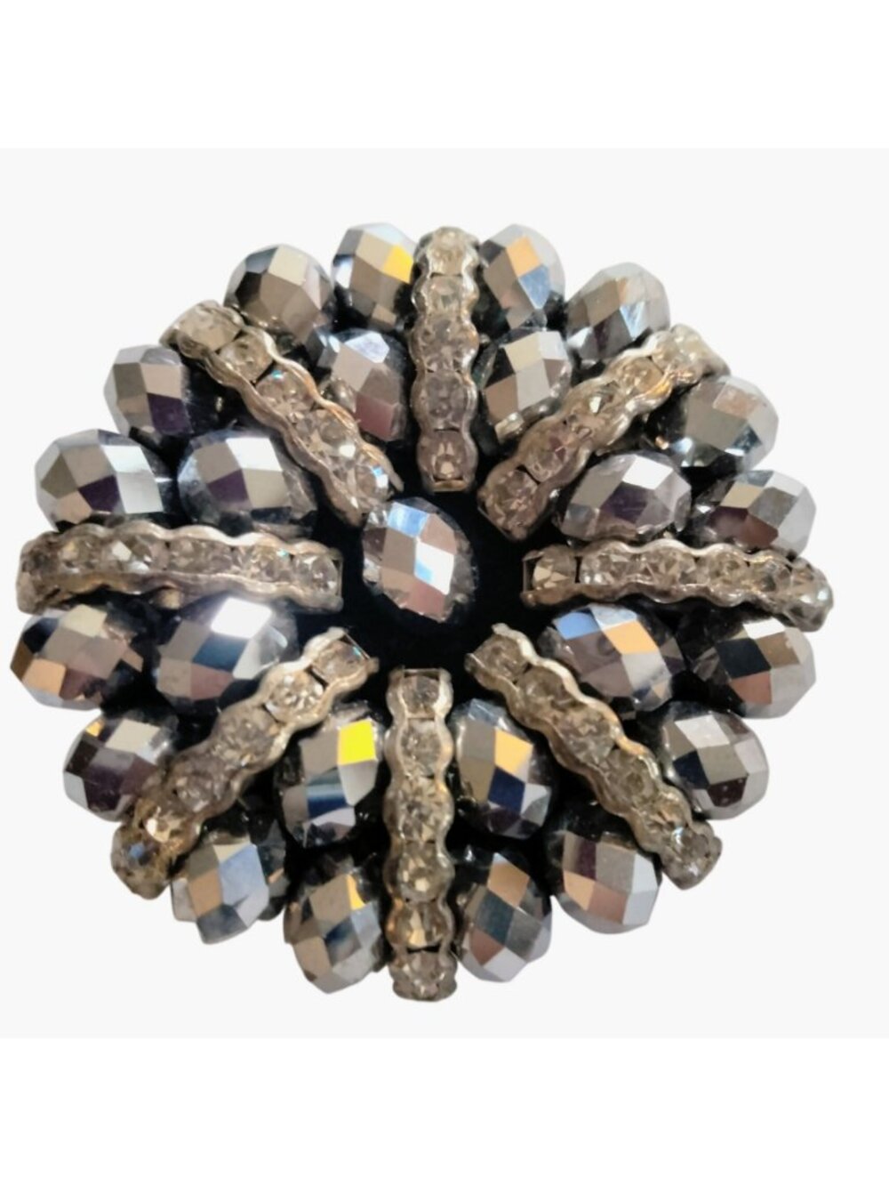 Rhinestone Beaded Brooch Artisan Silver Crystal Artisan Pin - Picture 2 of 7